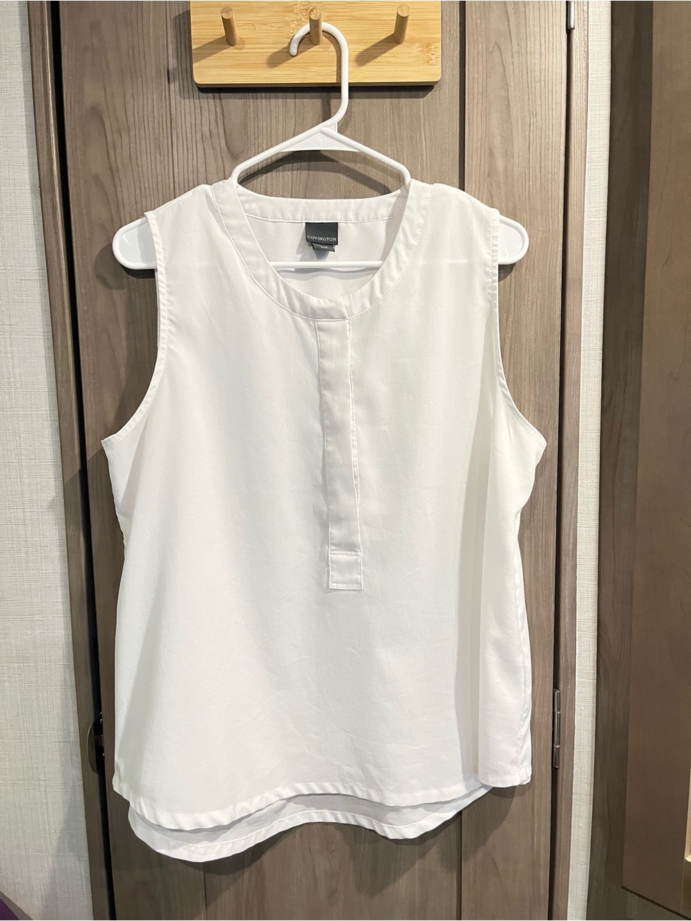 Covington White Sleeveless Henley-Style Shell